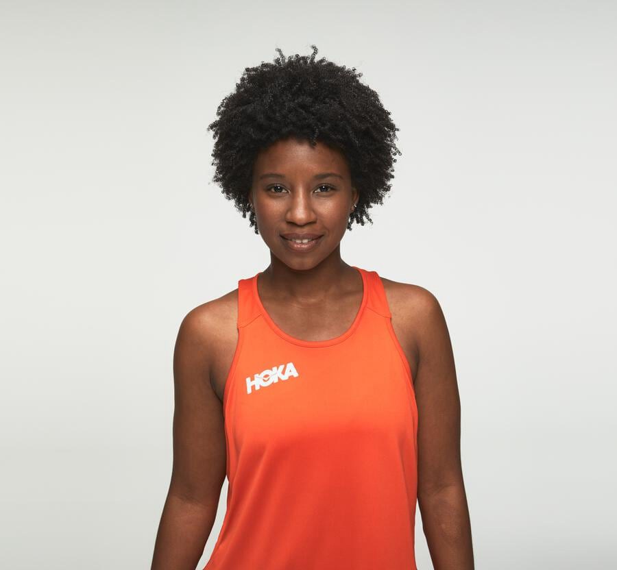 Hoka One One Top Damske Oranžové - Performance Tank - 62793-WUBO